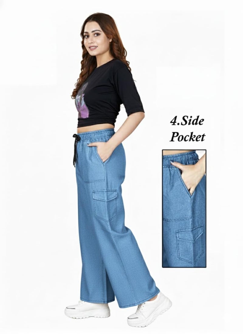 VIG TRENDS Women's Cargo Pants with Drawstring, Wide Leg Casual Trousers with 4 Side Pockets - Image 3